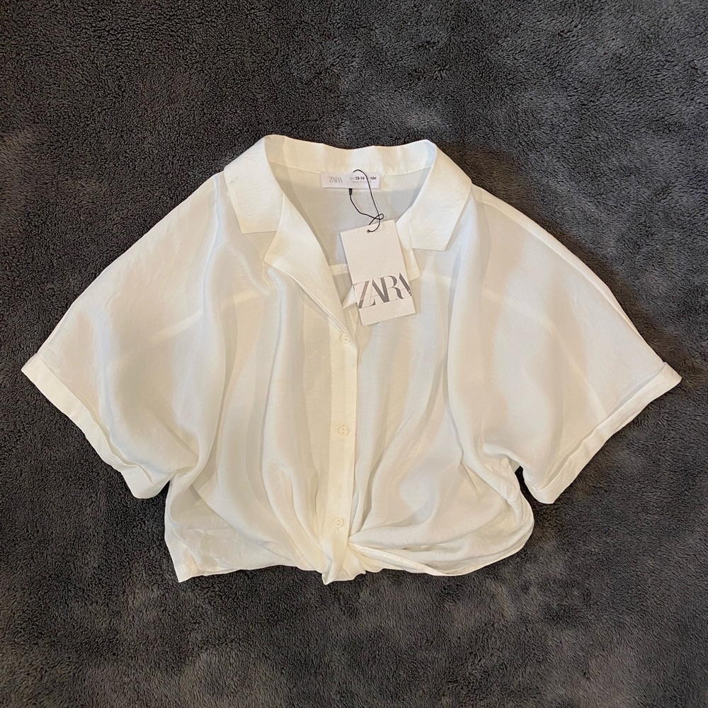 Zara White Twisted Button Down Girls Shirt